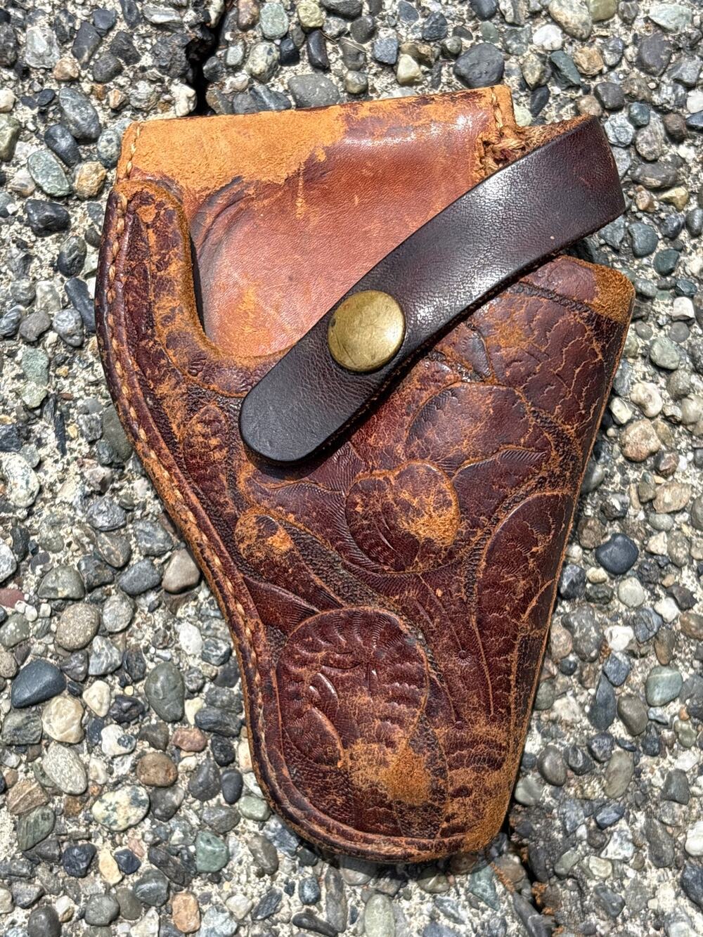 Hand tooled Leather Holster with snap clasp brown floral handmade vintage Vtg
